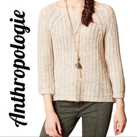 ANTHROPOLOGIE KNITTED & KNOTTED Gold Sparkle Sequined Sweater, Size Small - Picture 1 of 11